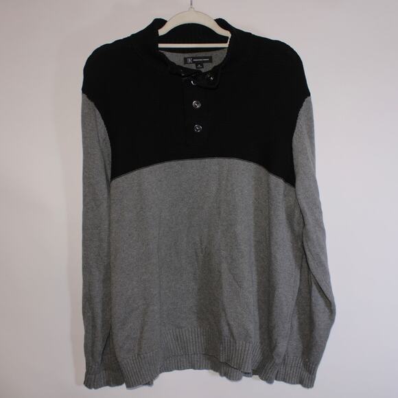 INC International Concepts Grunge Gray And Black 100% Cotton Knit Sweater XL - Picture 1 of 5